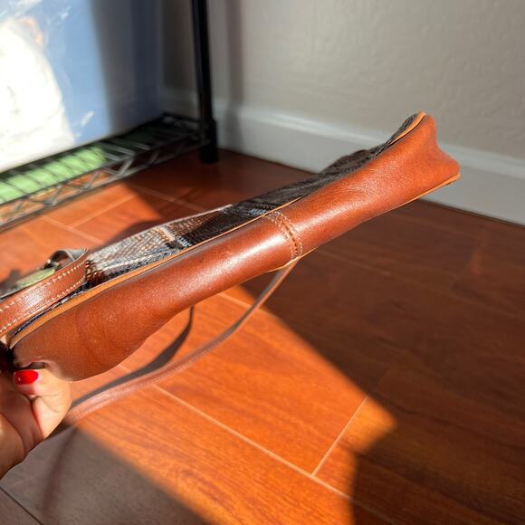 Vintage 2000's Y2K Palizzio Snakeskin Patchwork Brown Leather Shoulder Bag - Picture 3 of 6